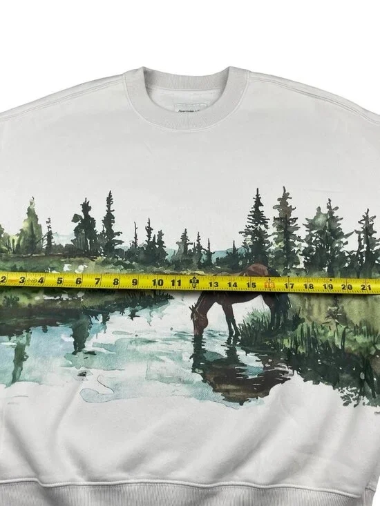 Abercrombie & Fitch Men’s Soft Fleece Horse Scene Pullover Sweatshirt Beige • XS - Picture 8 of 8